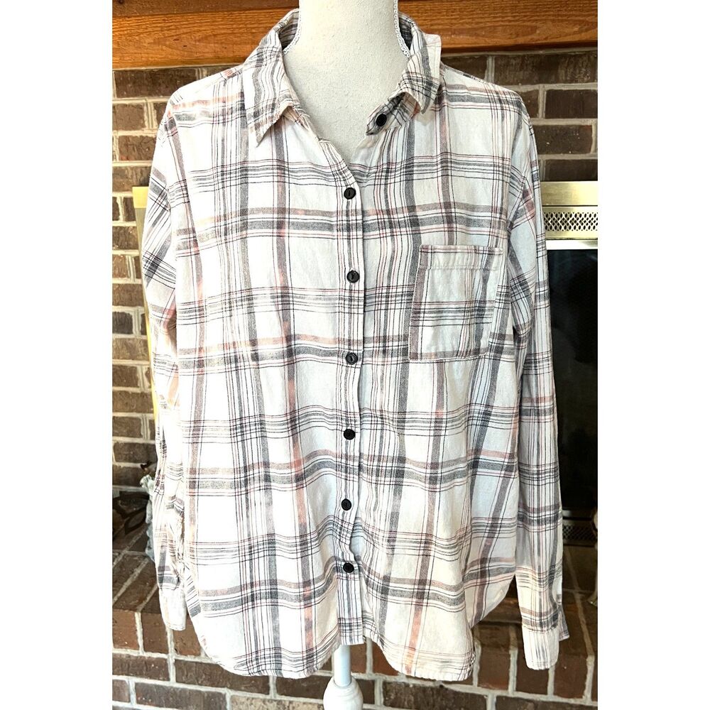 Disney Stitch Plaid Button Up Shirt Women’s XL L/S Flannel Style Graphic Back